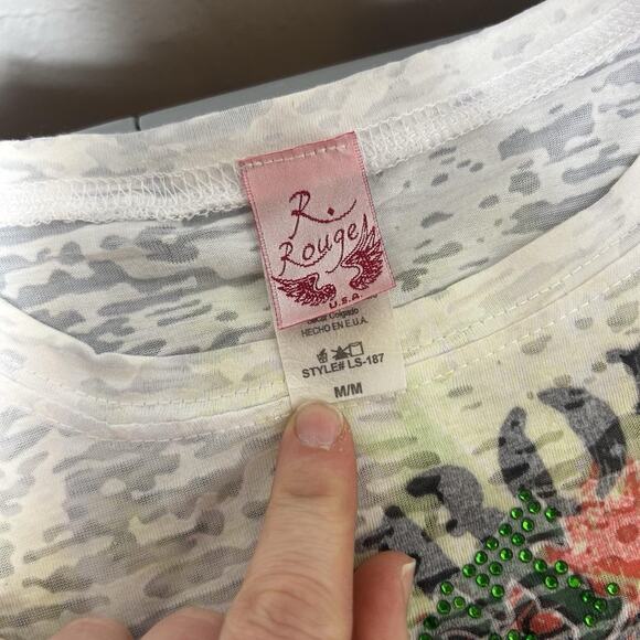 Vintage Y2K Western Grunge Shirt Size M All Over Graphics Sequins Quotes - Picture 5 of 8